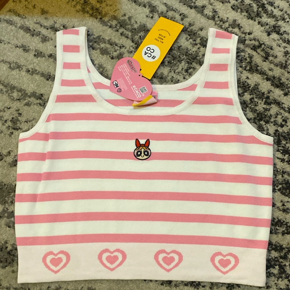 Caco x Powerpuff Girls Pink Striped Tank Top size M